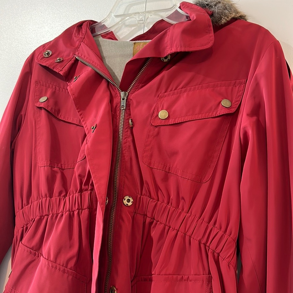 Ali Ro Red Parka Fur Hooded Jacket - Picture 2 of 9